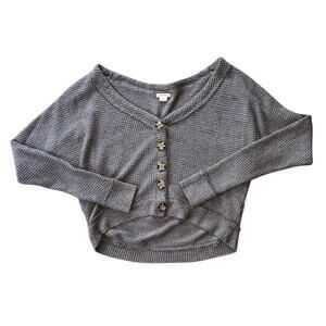 Anama Henley V-Neck Waffle Knit Gray Top Small